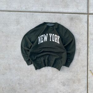 J.GaltNew York Crewneck Sweatshirt Forest Green Fleece Graphic Pullover One Size